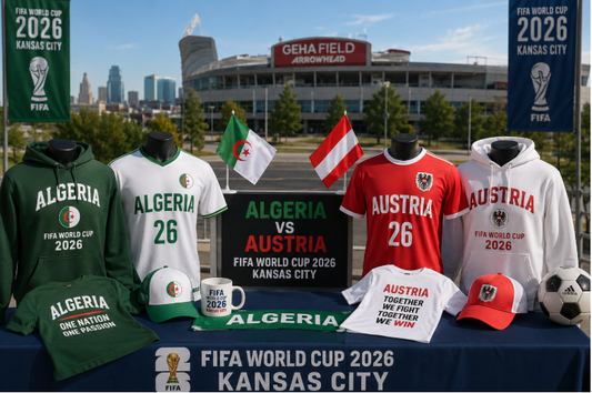Custom Algeria vs Austria FIFA World Cup 2026 apparel near GEHA Field at Arrowhead Stadium Kansas City Missouri