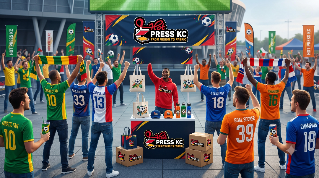 Premium FIFA World Cup 2026 DTF transfers for custom T-shirts and fan gear created by HotpressKC in Kansas City.