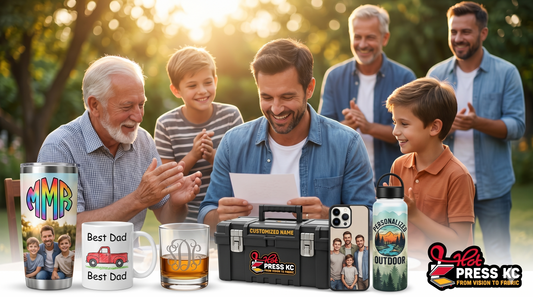 Kansas City Missouri personalized Father's Day gifts with custom UV DTF printing on tumblers and drinkware
