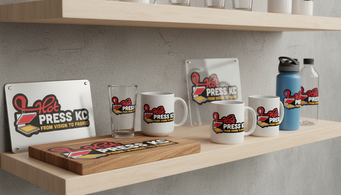 UV DTF printing on glass, metal, wood, plastic, ceramic, and acrylic showcasing vibrant, durable hard surface designs