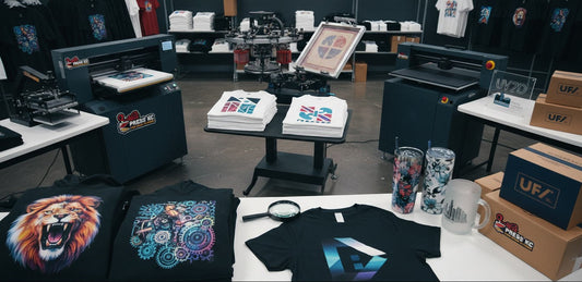 HotPressKC DTF and UV DTF printing shop in Kansas City Missouri creating detailed custom apparel and branding graphics